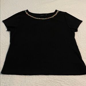 Rafaella  Black Top with Colorful Beaded Neckline